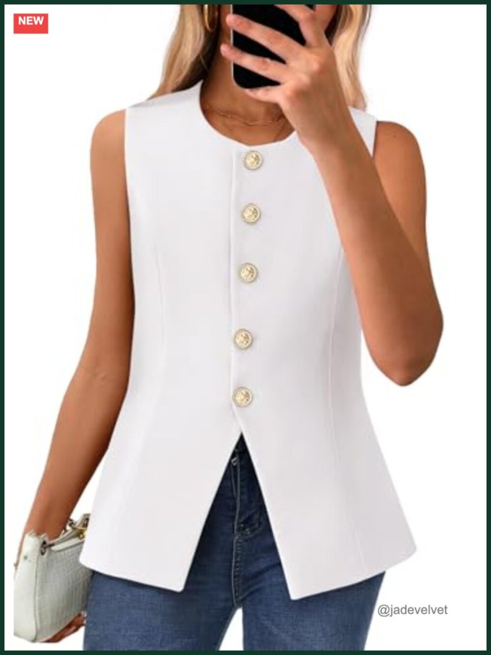 Womens Sleeveless Blazer Vest Suit Jacket Work Wear Fitted Round Neck